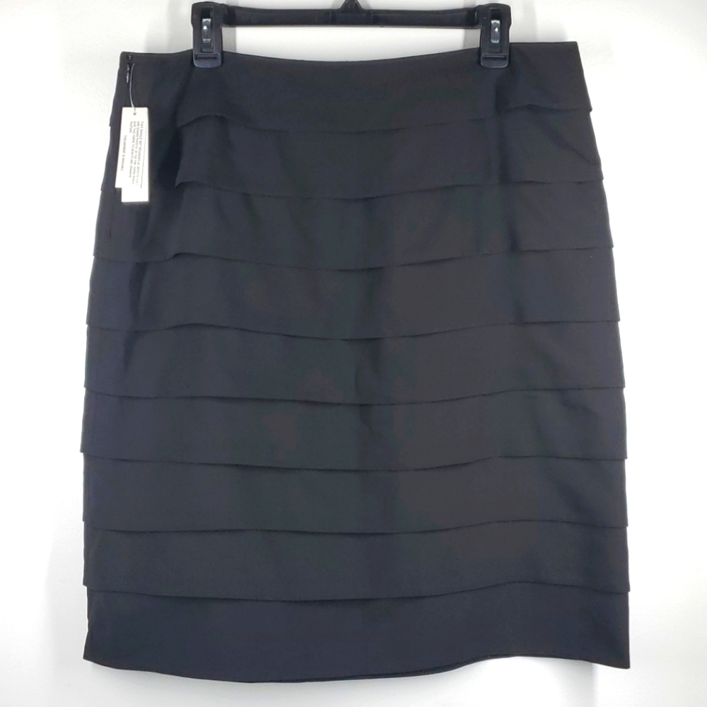 Larry Levine Black Tiered Ribbon Pencil Skirt Career Office Size 14 NWT - Picture 3 of 12